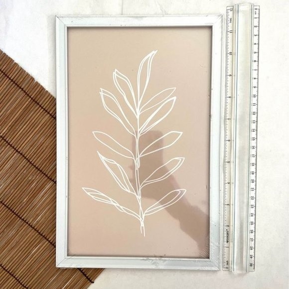NWT Modern Minimalist Glass Framed Continuous Line Contour Leaf Art - Picture 3 of 3